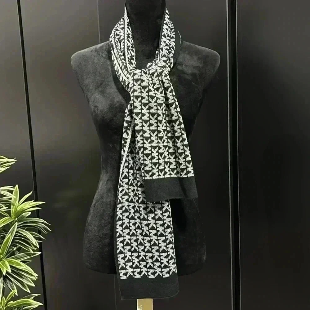 Michael Kors Knit Scarf,silver threading, MK logo throughout,- 10”Wx 62”L